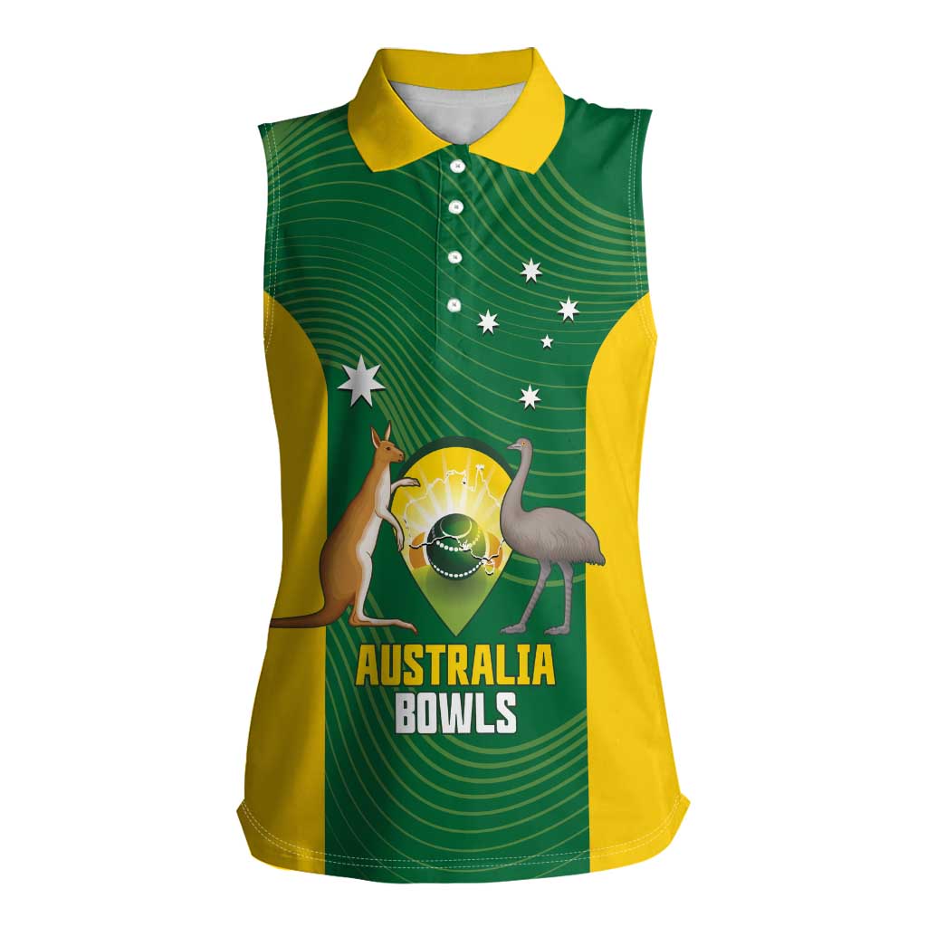 Custom Bowls Australia Women Sleeveless Polo Shirt National Color Curve Sporty - Aussie Hoodie