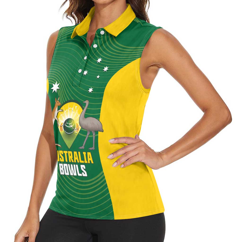 Custom Bowls Australia Women Sleeveless Polo Shirt National Color Curve Sporty - Aussie Hoodie