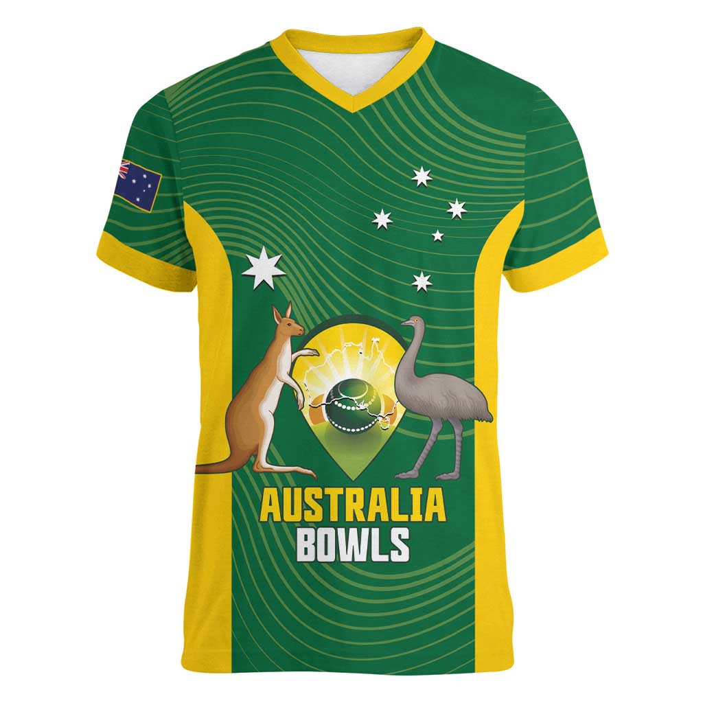 Custom Bowls Australia Women V-Neck T-Shirt National Color Curve Sporty - Aussie Hoodie