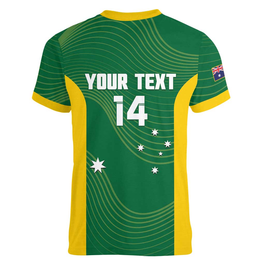 Custom Bowls Australia Women V-Neck T-Shirt National Color Curve Sporty - Aussie Hoodie