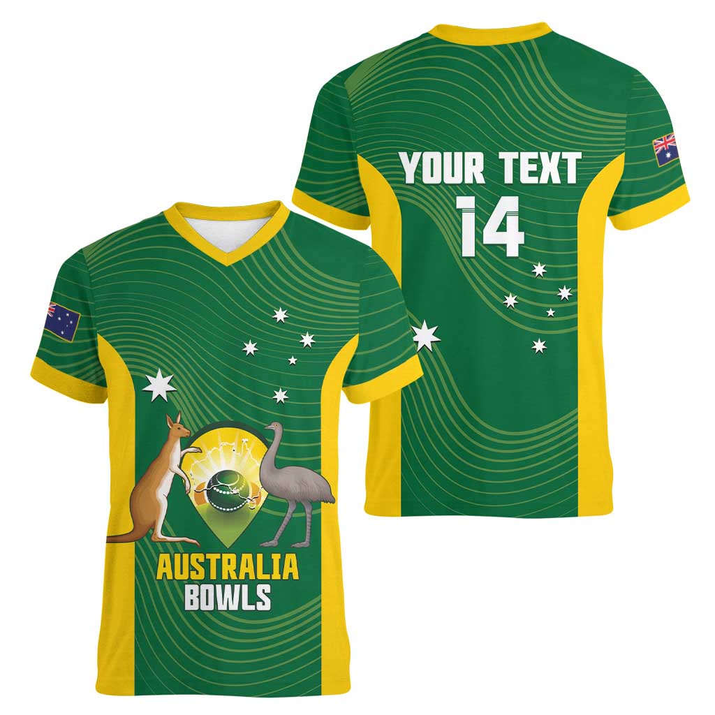 Custom Bowls Australia Women V-Neck T-Shirt National Color Curve Sporty - Aussie Hoodie
