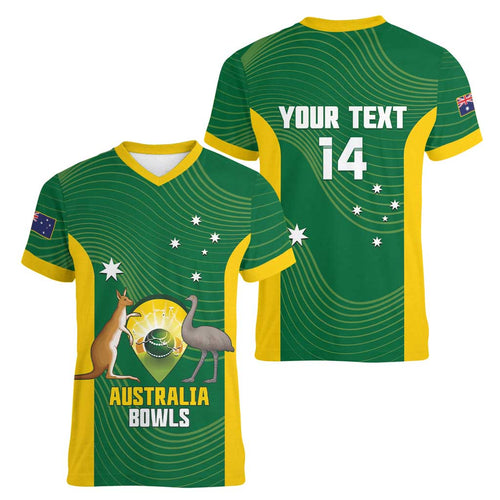 Custom Bowls Australia Women V-Neck T-Shirt National Color Curve Sporty - Aussie Hoodie