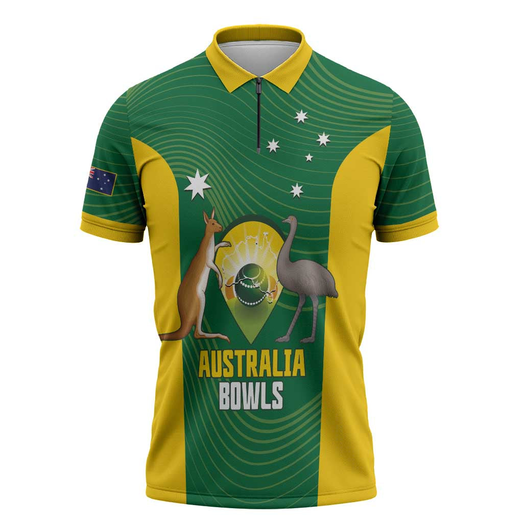 Custom Bowls Australia Zipper Polo Shirt National Color Curve Sporty - Aussie Hoodie