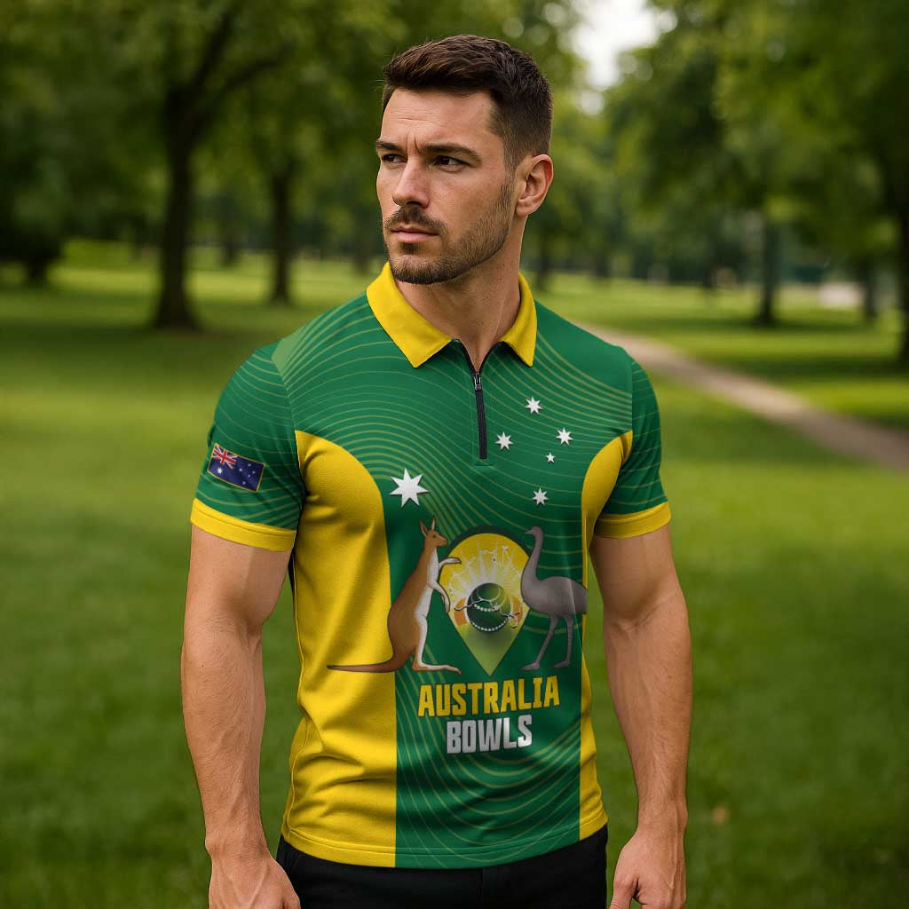 Custom Bowls Australia Zipper Polo Shirt National Color Curve Sporty - Aussie Hoodie