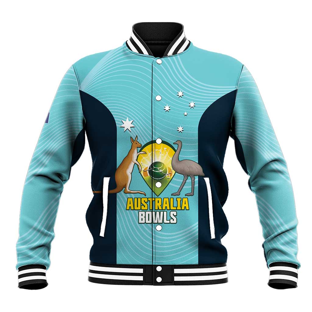 Custom Bowls Australia Baseball Jacket Teal Color Curve Sporty - Aussie Hoodie