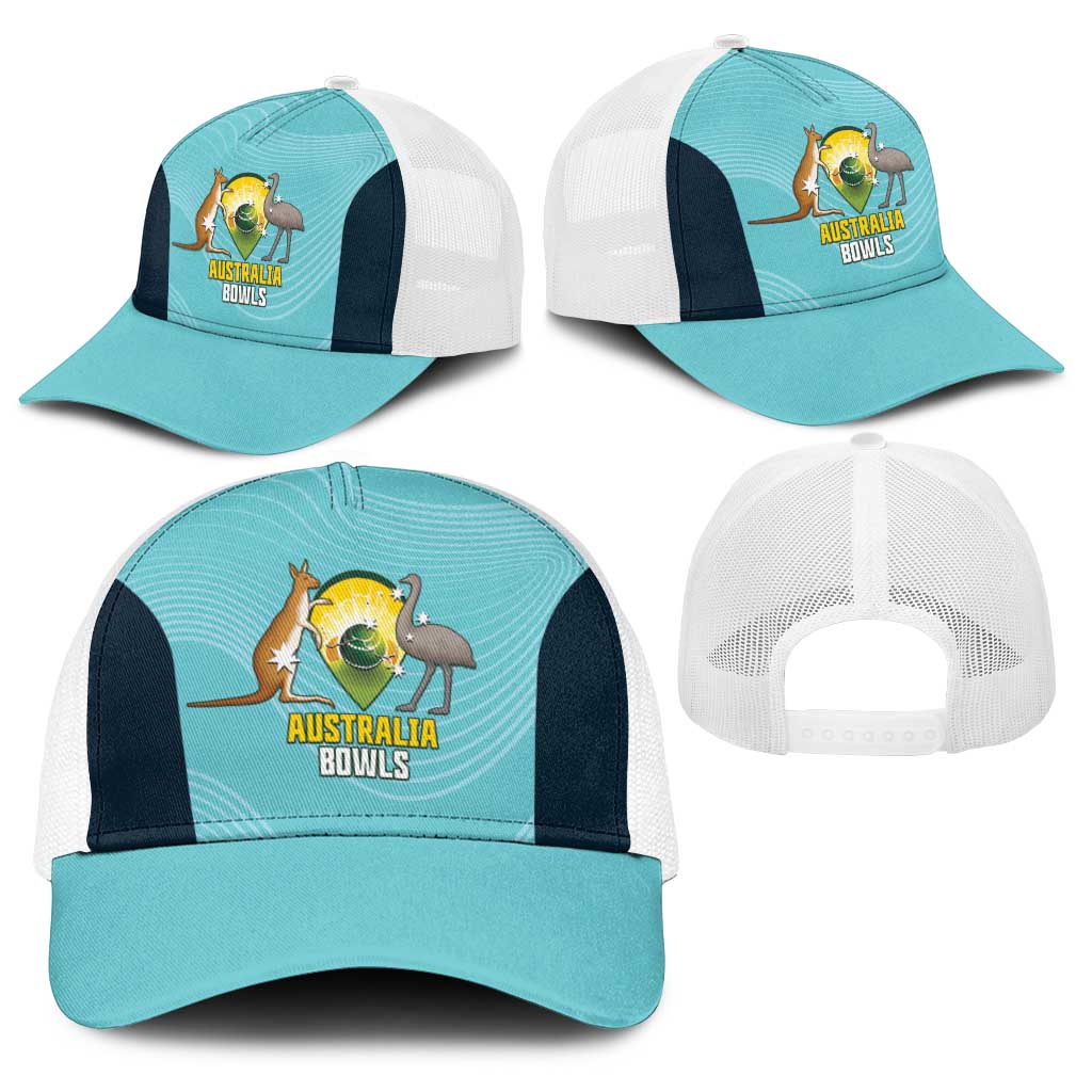 Bowls Australia Baseball Net Cap Teal Color Curve Sporty - Aussie Hoodie