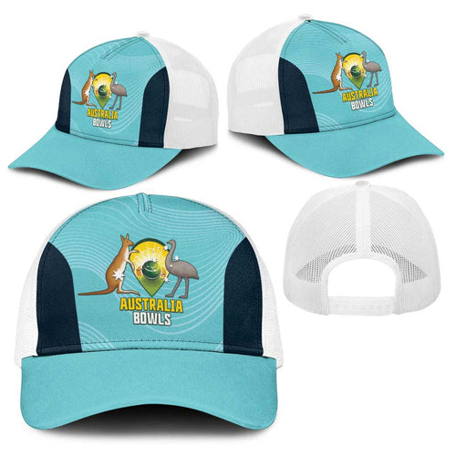 Bowls Australia Baseball Net Cap Teal Color Curve Sporty - Aussie Hoodie