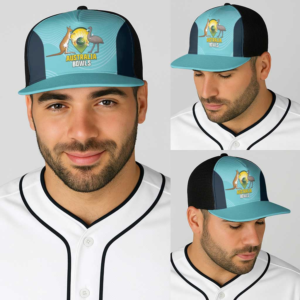 Bowls Australia Baseball Net Cap Teal Color Curve Sporty - Aussie Hoodie