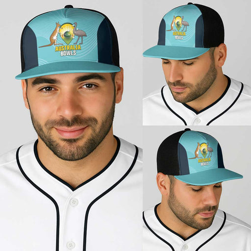 Bowls Australia Baseball Net Cap Teal Color Curve Sporty - Aussie Hoodie