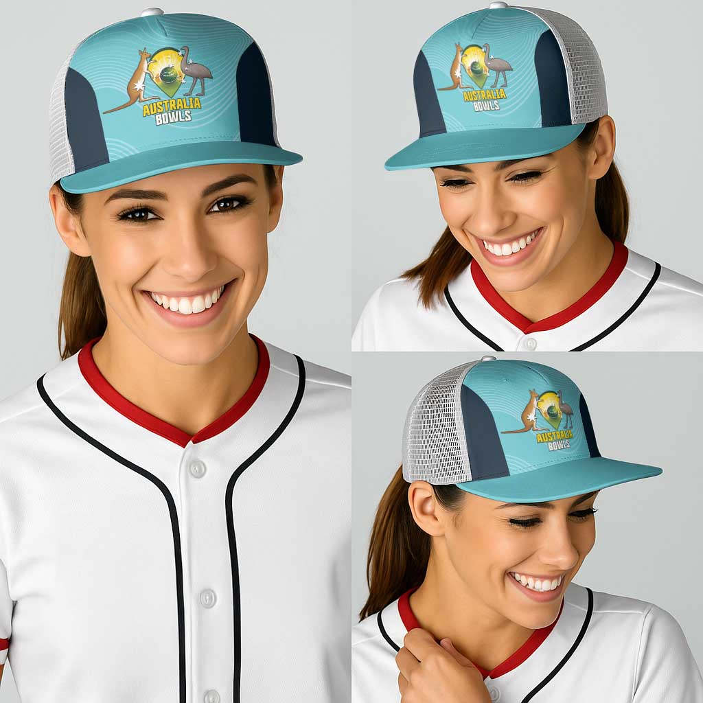 Bowls Australia Baseball Net Cap Teal Color Curve Sporty - Aussie Hoodie