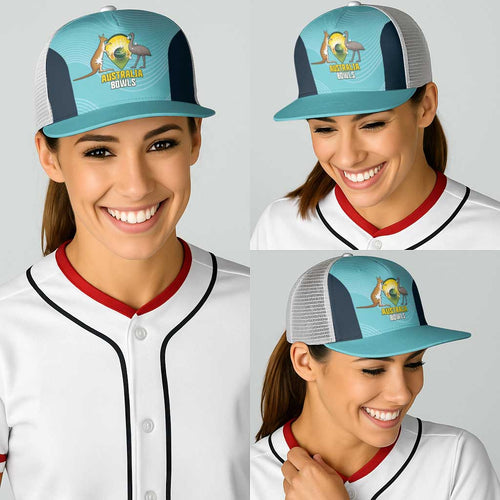 Bowls Australia Baseball Net Cap Teal Color Curve Sporty - Aussie Hoodie
