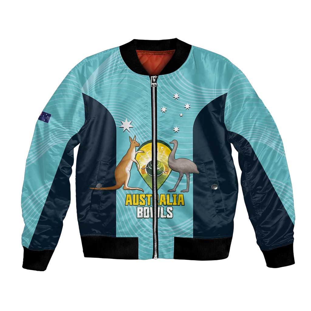 Custom Bowls Australia Bomber Jacket Teal Color Curve Sporty - Aussie Hoodie