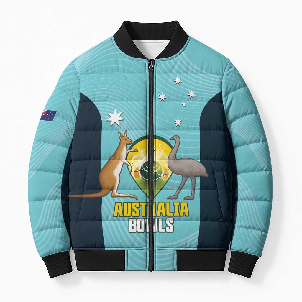 Custom Bowls Australia Bomber Puffer Jacket Teal Color Curve Sporty - Aussie Hoodie
