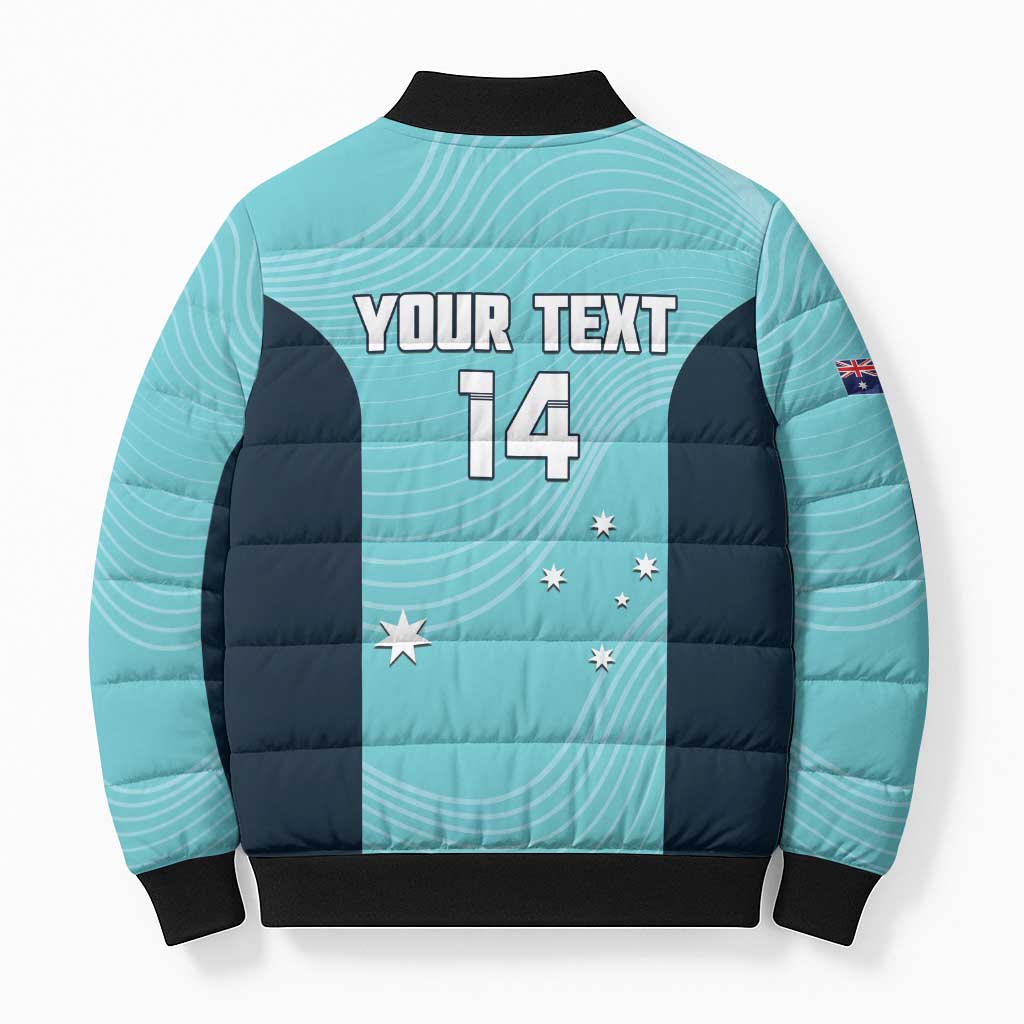 Custom Bowls Australia Bomber Puffer Jacket Teal Color Curve Sporty - Aussie Hoodie