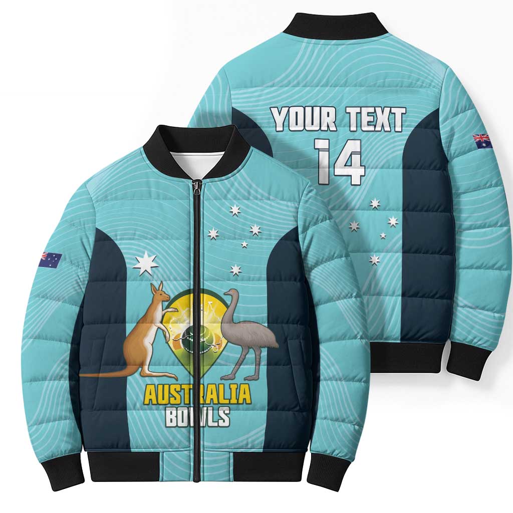Custom Bowls Australia Bomber Puffer Jacket Teal Color Curve Sporty - Aussie Hoodie