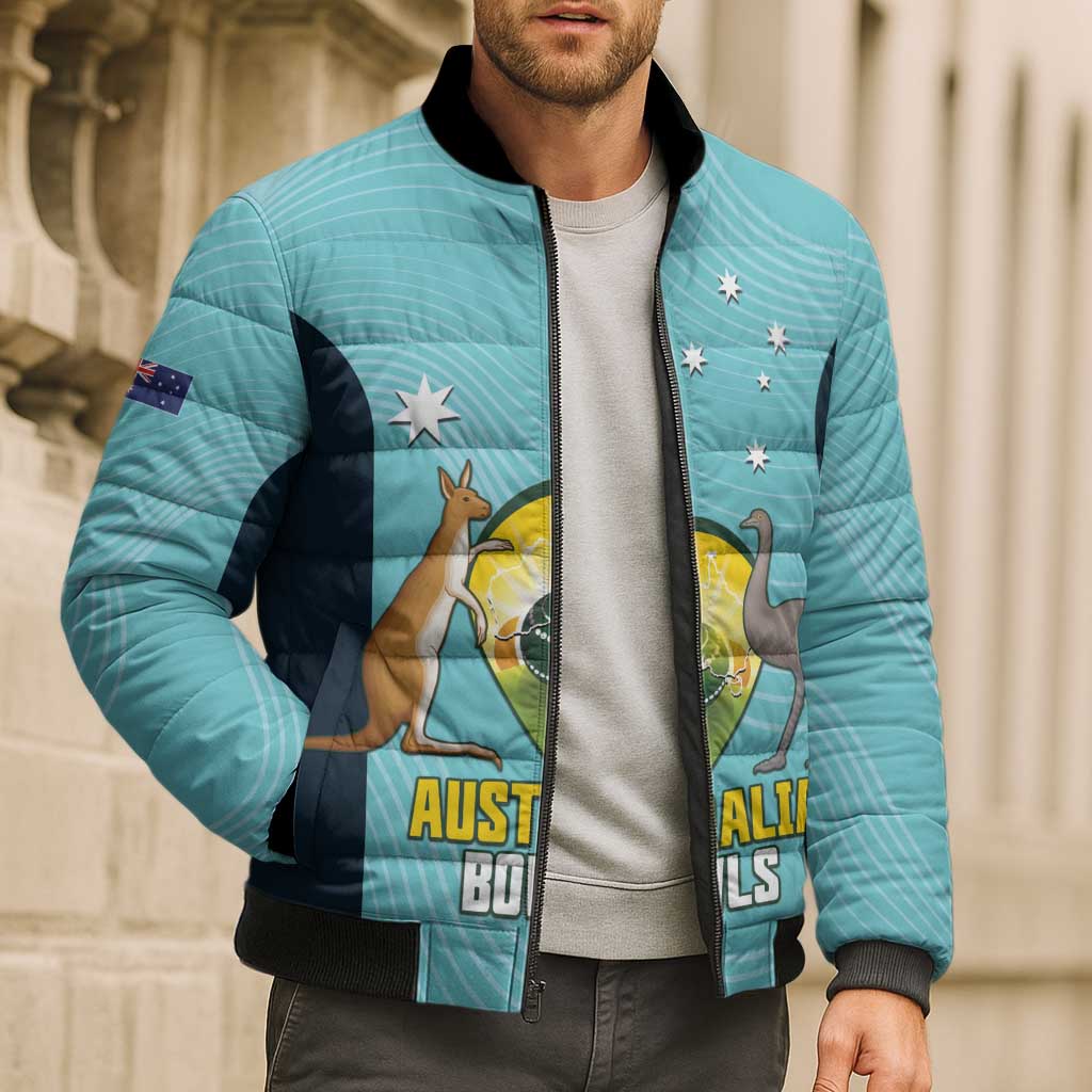 Custom Bowls Australia Bomber Puffer Jacket Teal Color Curve Sporty - Aussie Hoodie