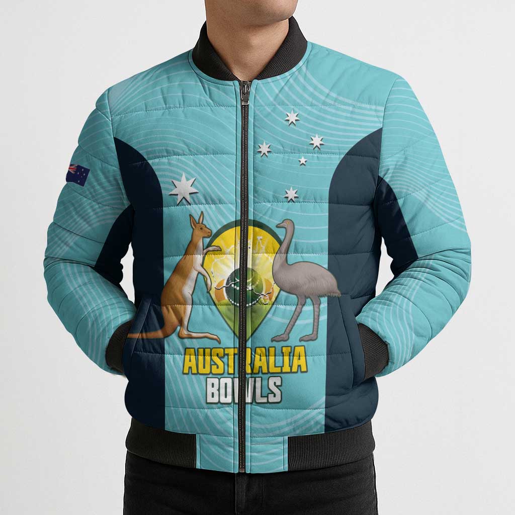 Custom Bowls Australia Bomber Puffer Jacket Teal Color Curve Sporty - Aussie Hoodie