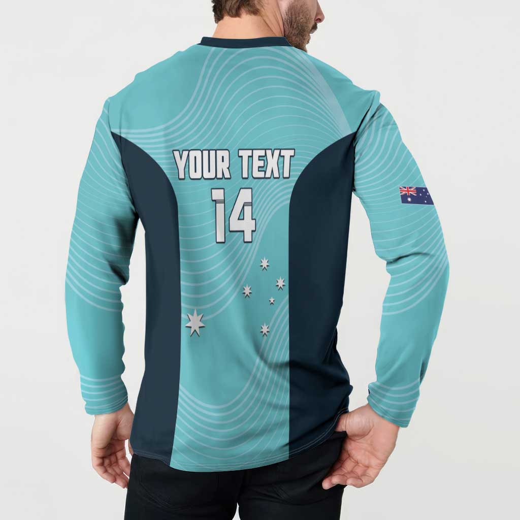 Custom Bowls Australia Button Sweatshirt Teal Color Curve Sporty - Aussie Hoodie