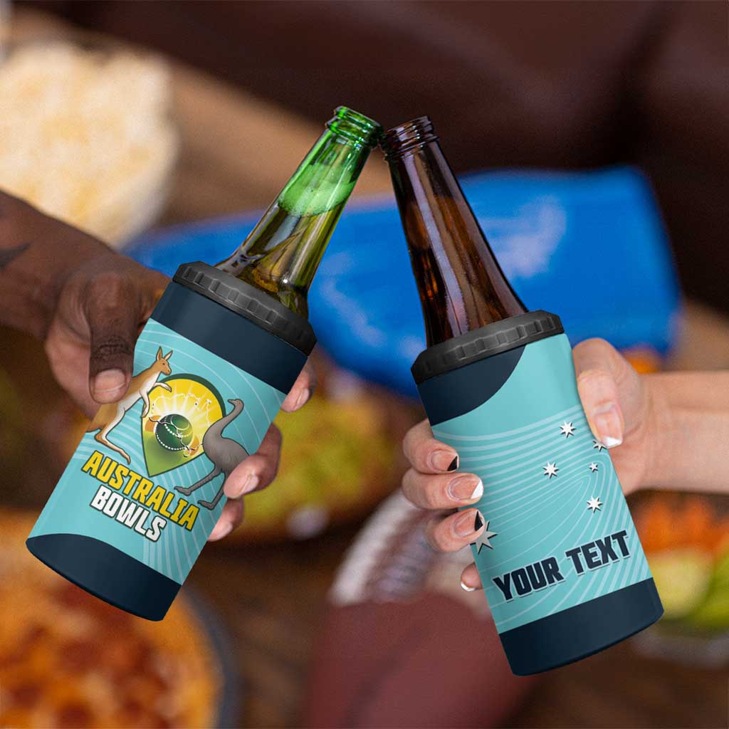 Custom Bowls Australia 4 in 1 Can Cooler Tumbler Teal Color Curve Sporty - Aussie Hoodie