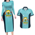 Custom Bowls Australia Couples Matching Long Sleeve Bodycon Dress and Hawaiian Shirt Teal Color Curve Sporty - Aussie Hoodie