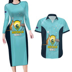 Custom Bowls Australia Couples Matching Long Sleeve Bodycon Dress and Hawaiian Shirt Teal Color Curve Sporty - Aussie Hoodie