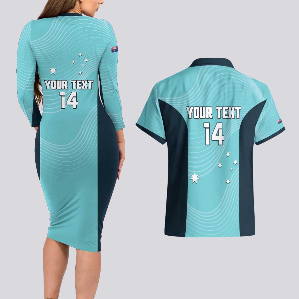 Custom Bowls Australia Couples Matching Long Sleeve Bodycon Dress and Hawaiian Shirt Teal Color Curve Sporty - Aussie Hoodie