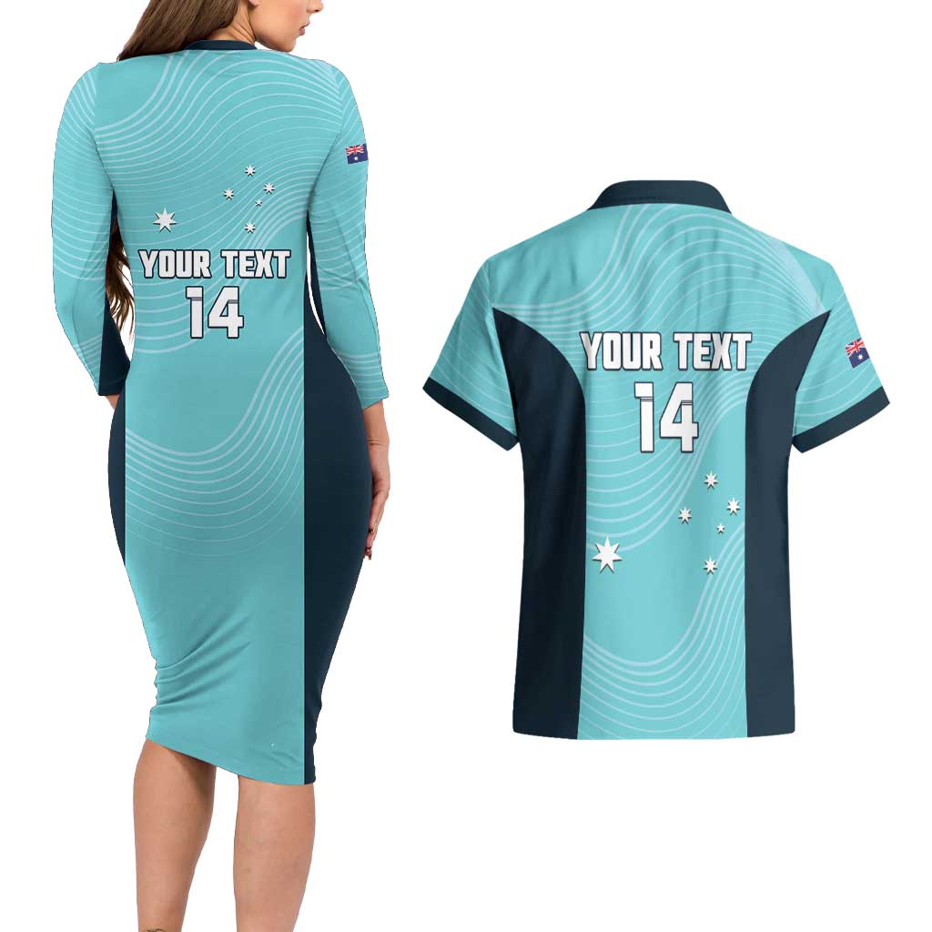 Custom Bowls Australia Couples Matching Long Sleeve Bodycon Dress and Hawaiian Shirt Teal Color Curve Sporty - Aussie Hoodie