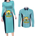 Custom Bowls Australia Couples Matching Long Sleeve Bodycon Dress and Long Sleeve Button Shirt Teal Color Curve Sporty - Aussie Hoodie