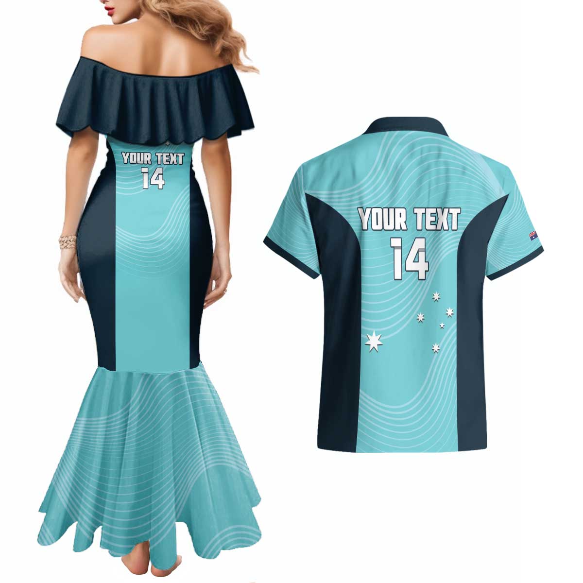 Custom Bowls Australia Couples Matching Mermaid Dress and Hawaiian Shirt Teal Color Curve Sporty - Aussie Hoodie