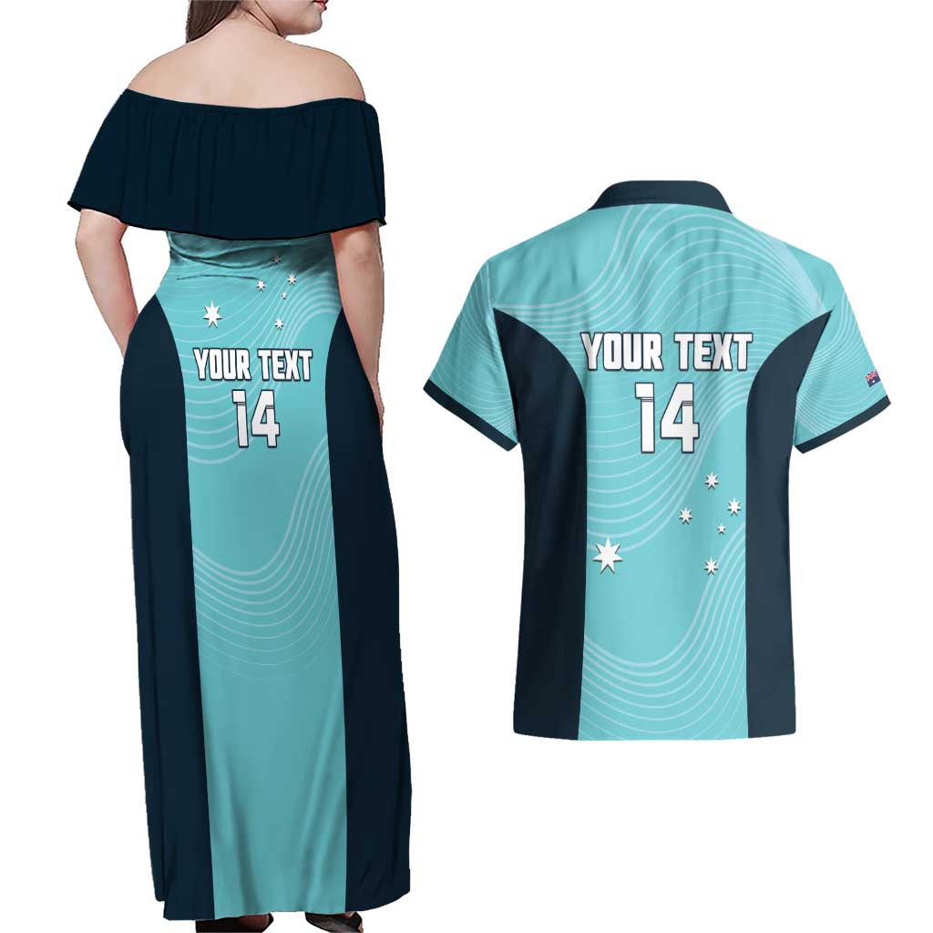 Custom Bowls Australia Couples Matching Off Shoulder Maxi Dress and Hawaiian Shirt Teal Color Curve Sporty - Aussie Hoodie