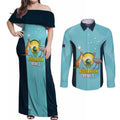 Custom Bowls Australia Couples Matching Off Shoulder Maxi Dress and Long Sleeve Button Shirt Teal Color Curve Sporty - Aussie Hoodie