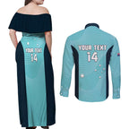 Custom Bowls Australia Couples Matching Off Shoulder Maxi Dress and Long Sleeve Button Shirt Teal Color Curve Sporty - Aussie Hoodie