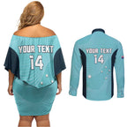 Custom Bowls Australia Couples Matching Off Shoulder Short Dress and Long Sleeve Button Shirt Teal Color Curve Sporty - Aussie Hoodie