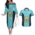 Custom Bowls Australia Couples Matching Off The Shoulder Long Sleeve Dress and Hawaiian Shirt Teal Color Curve Sporty - Aussie Hoodie