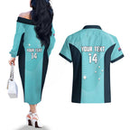 Custom Bowls Australia Couples Matching Off The Shoulder Long Sleeve Dress and Hawaiian Shirt Teal Color Curve Sporty - Aussie Hoodie