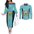 Custom Bowls Australia Couples Matching Off The Shoulder Long Sleeve Dress and Long Sleeve Button Shirt Teal Color Curve Sporty - Aussie Hoodie