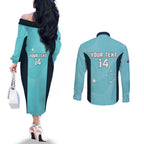 Custom Bowls Australia Couples Matching Off The Shoulder Long Sleeve Dress and Long Sleeve Button Shirt Teal Color Curve Sporty - Aussie Hoodie