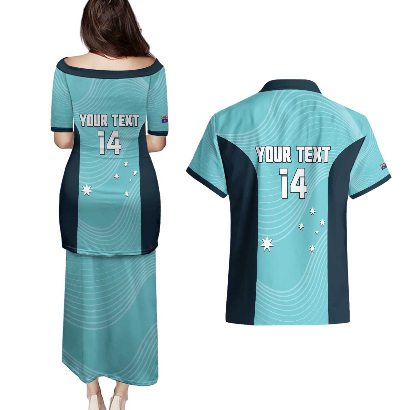 Custom Bowls Australia Couples Matching Puletasi and Hawaiian Shirt Teal Color Curve Sporty - Aussie Hoodie