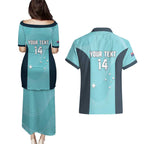 Custom Bowls Australia Couples Matching Puletasi and Hawaiian Shirt Teal Color Curve Sporty - Aussie Hoodie