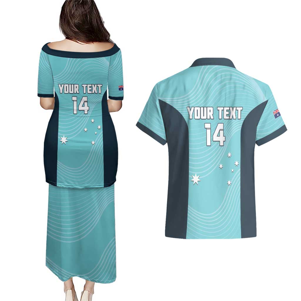 Custom Bowls Australia Couples Matching Puletasi and Hawaiian Shirt Teal Color Curve Sporty - Aussie Hoodie