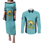 Custom Bowls Australia Couples Matching Puletasi and Long Sleeve Button Shirt Teal Color Curve Sporty - Aussie Hoodie