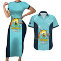 Custom Bowls Australia Couples Matching Short Sleeve Bodycon Dress and Hawaiian Shirt Teal Color Curve Sporty - Aussie Hoodie