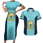 Custom Bowls Australia Couples Matching Short Sleeve Bodycon Dress and Hawaiian Shirt Teal Color Curve Sporty - Aussie Hoodie