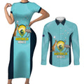 Custom Bowls Australia Couples Matching Short Sleeve Bodycon Dress and Long Sleeve Button Shirt Teal Color Curve Sporty - Aussie Hoodie