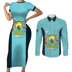 Custom Bowls Australia Couples Matching Short Sleeve Bodycon Dress and Long Sleeve Button Shirt Teal Color Curve Sporty - Aussie Hoodie