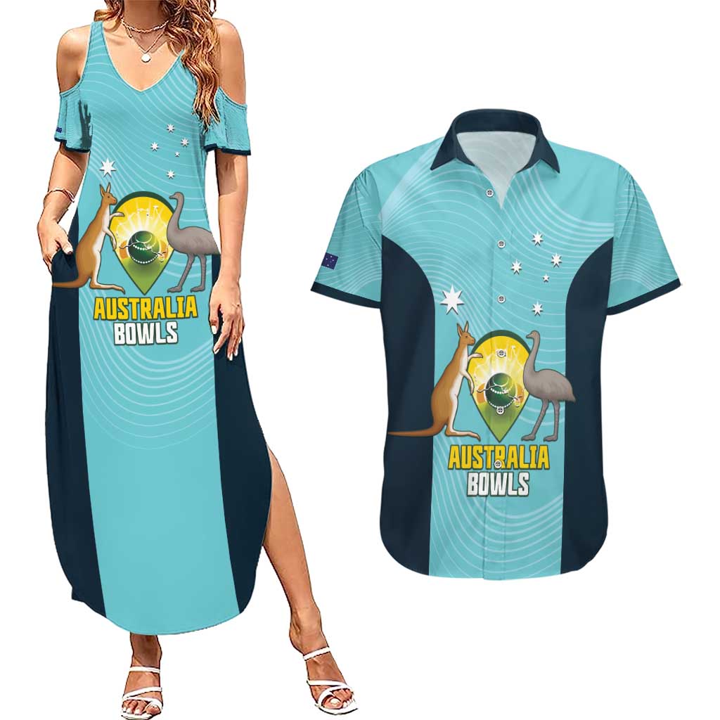 Custom Bowls Australia Couples Matching Summer Maxi Dress and Hawaiian Shirt Teal Color Curve Sporty - Aussie Hoodie