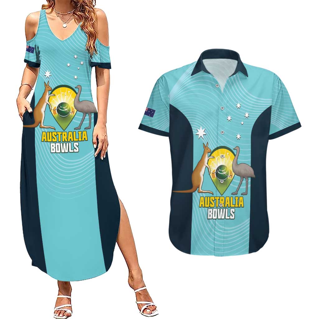 Custom Bowls Australia Couples Matching Summer Maxi Dress and Hawaiian Shirt Teal Color Curve Sporty - Aussie Hoodie