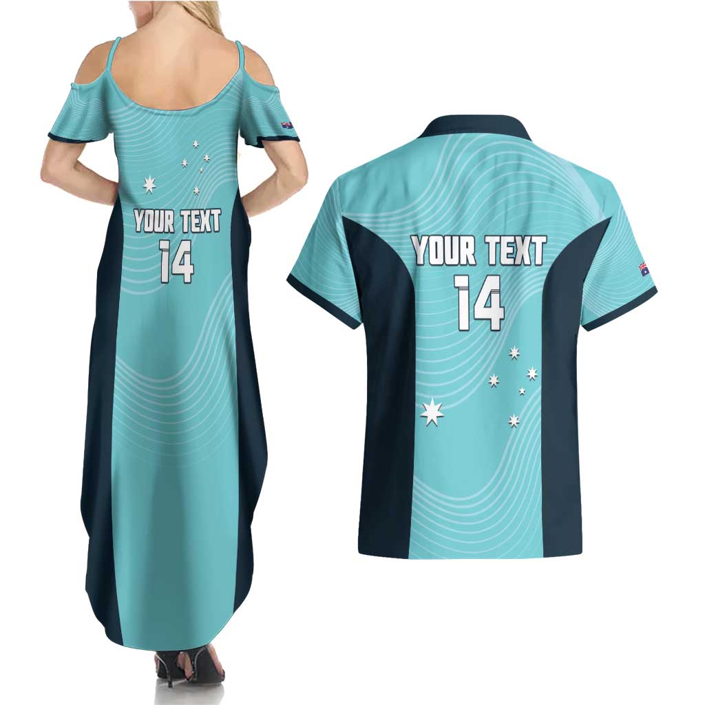 Custom Bowls Australia Couples Matching Summer Maxi Dress and Hawaiian Shirt Teal Color Curve Sporty - Aussie Hoodie
