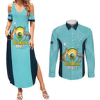 Custom Bowls Australia Couples Matching Summer Maxi Dress and Long Sleeve Button Shirt Teal Color Curve Sporty - Aussie Hoodie