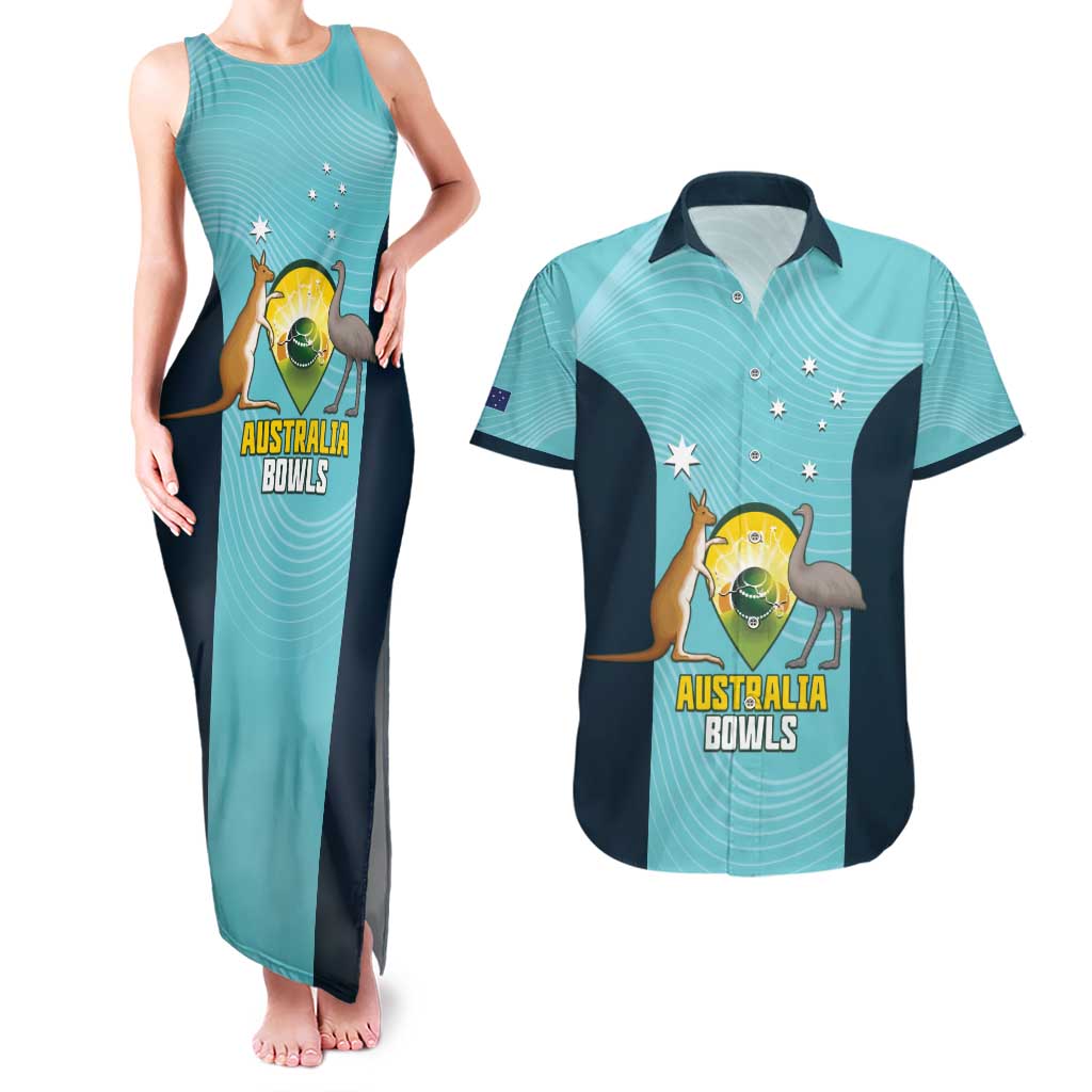 Custom Bowls Australia Couples Matching Tank Maxi Dress and Hawaiian Shirt Teal Color Curve Sporty - Aussie Hoodie